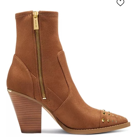 Michael Kors Dover brown stretch faux vegan suede studded booties boots 8.5 - Picture 2 of 9